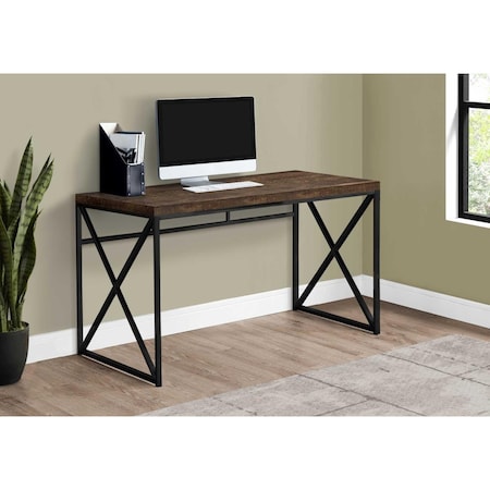 Gfancy Fixtures 29.75 in. Brown Particle Board & Black Metal Computer Desk GF2474572